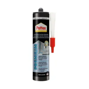 PATTEX Sanitárny silikón Premium je určený na vyplnenie dilatačných a spojovacích škár medzi keramickými obkladmi a dlažbou v rohoch alebo v styku stien
