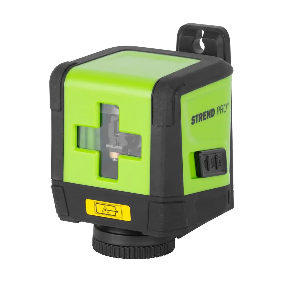 Krížový laser Strend Pro TPLL01D so zelenou laserovou diódou nemeckej značky OSRAM a s magnetickým držiakom v balení. Použitie: pokladanie podláh