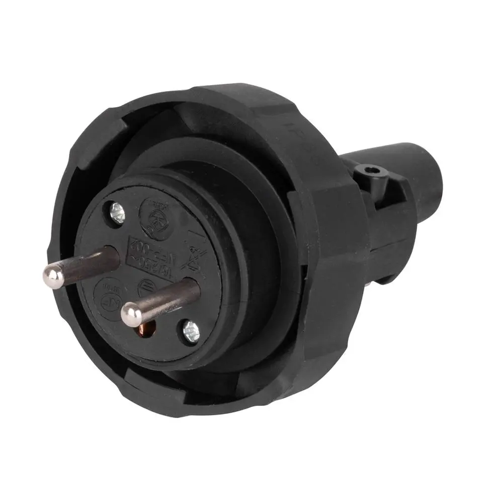 Pogumovaná vidlica EMOS EM-GRC-02 (250 V/16 A max.) FRENCH/SCHUKO v čiernej farbe disponuje krytím IP65
