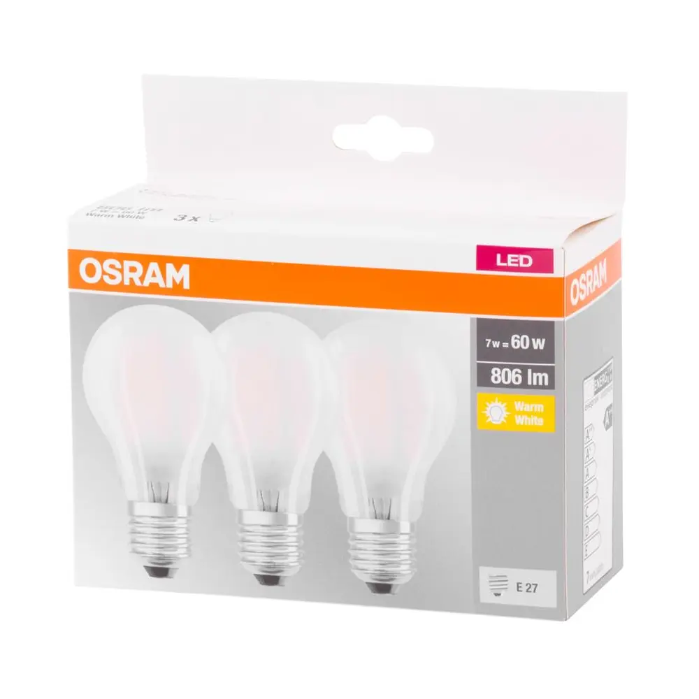 Osram® BASIC LED žiarovka je spoľahlivý a energeticky úsporný zdroj osvetlenia s teplým bielym svetlom. S technológiou nežiariacich filametov a žiarivým podsvietením je ideálna pre domáce osvetlenie a dlhšiu životnosť. Tento multipack obsahuje žiarovky s E27 závitom a jemne čírou povrchovou úpravou.
