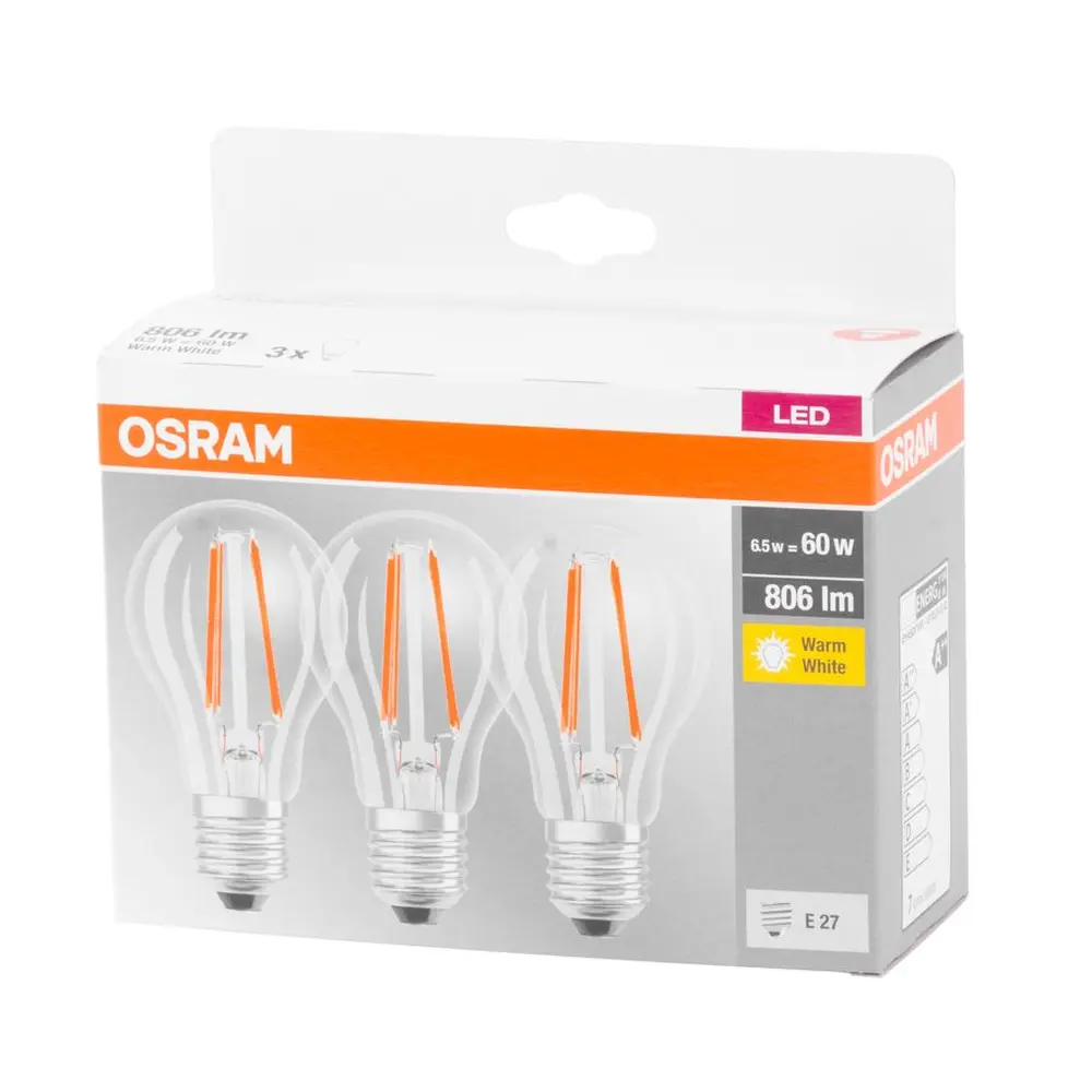 Osram® BASIC LED žiarovka FR 60 s teplou bielou svetlom 2700K je ideálna vo viacerých miestnostiach domácnosti. S nízkou spotrebou energie 6