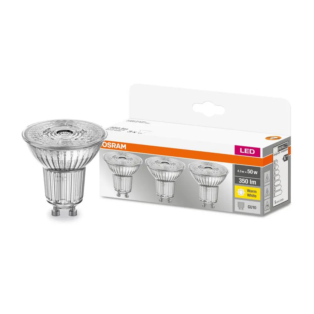 Žiarovka OSRAM® BASIC LED GU10 50 je spoľahlivá vo svojom výkone a poskytuje jasné a príjemné osvetlenie s teplotou 4000K. Vďaka skvelému multipacku je ideálna voľba pre domácnosti aj komerčné priestory. Užite si dlhú životnosť a energetickú úsporu s touto žiarovkou od OSRAM®.