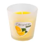 Sviečka Citronella v skle prevonia Váš domov sviežou citrusovou vôňou. Obsahuje 3% vonnej zložky. Približná doba horenia : 11 hodín. Váha vosku: 80 g. Rozmery : 80x70 mm.