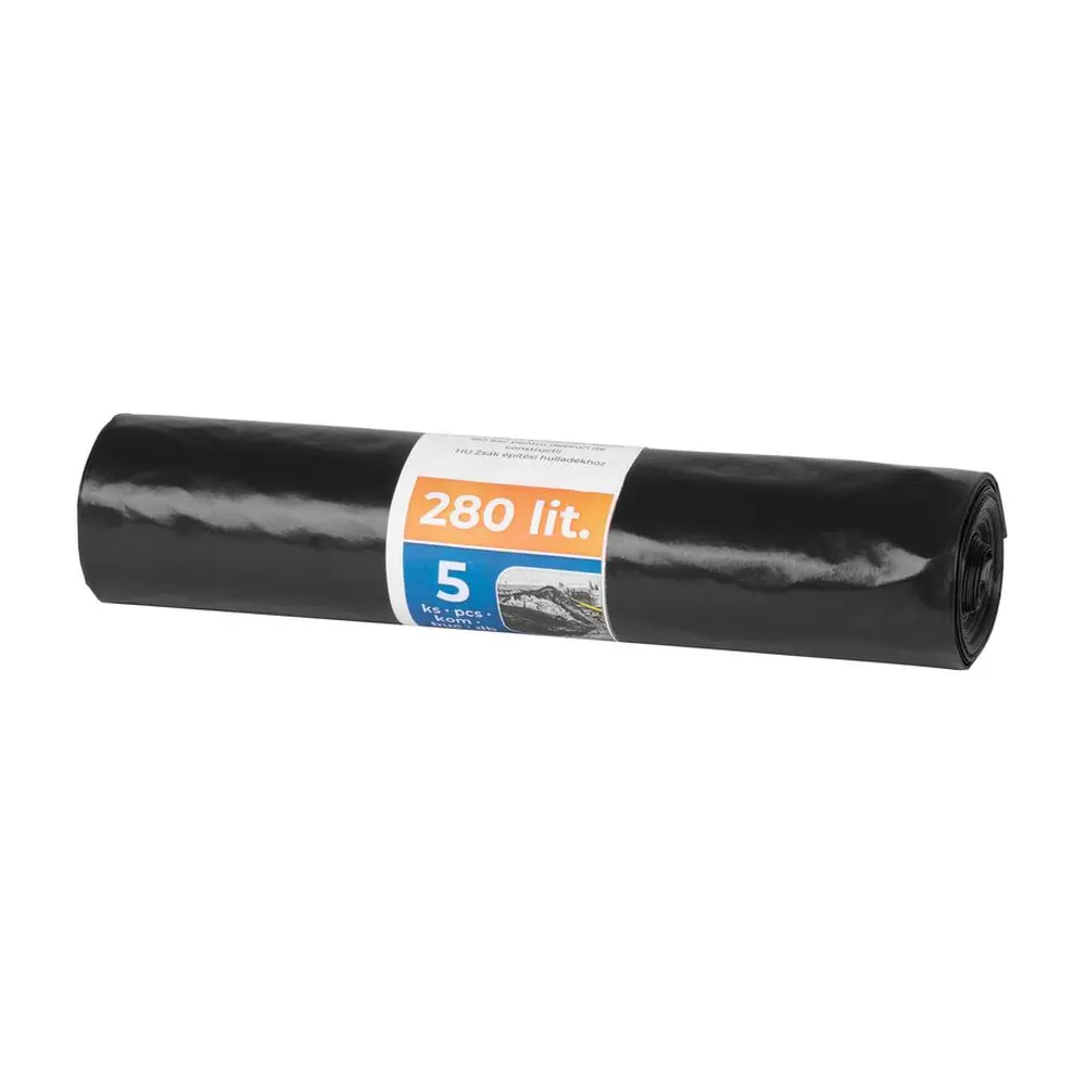 Extra pevné stavebné čierne vrecia s hrúbkou v rozmedzí 100 mikrónov. Balenie obsahuje 5 ks vriec s objemom 280 litrov. Rozmery: 100x150 cm.