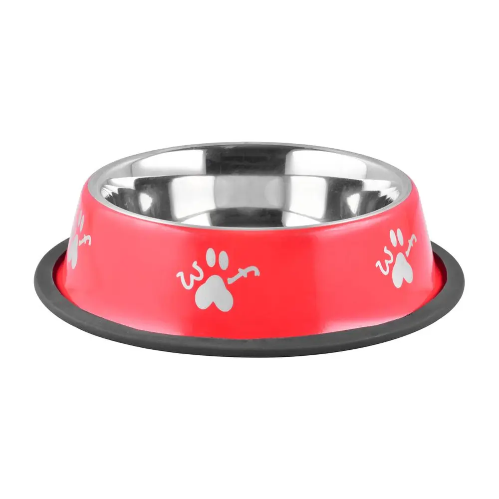 Protišmyková miska pre psíka MagicHome Woof na krmivo. Vyrobená z kvalitného nerezu s objemom 900 ml. Farba: červená.