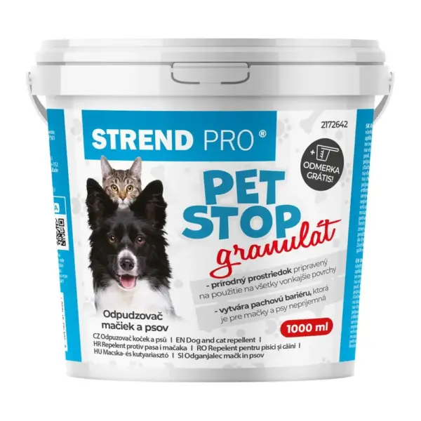 <p>Prírodný behaviorálny repelent vo forme granulátu je pripravený na použitie pre všetky vonkajšie a vnútorné povrchy. PET STOP vďaka vybraným aromatickým esenciám chráni miesta aplikácie prípravku pred prítomnosťou mačiek a psov. Zápach účinne odpudzuje zvieratá