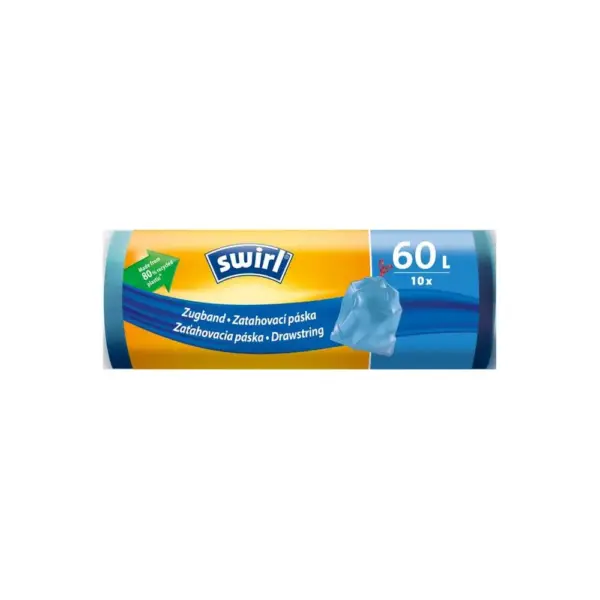 <p>Vrecia na odpad Swirl so sťahovacou páskou sú nepriepustné a veľmi odolné voči pretrhnutiu. Vďaka praktickej sťahovacej páske sa veľmi ľahko uzatvárajú a prenášajú do popolnice. Vhodné na rôzne druhy domáceho a kancelárskeho odpadu. Vrecká na odpad Swirl® sú vyrobené z 80 % z recyklovaného plastu. Značka sa preto neustále snaží zvyšovať podiel recyklovaného materiálu