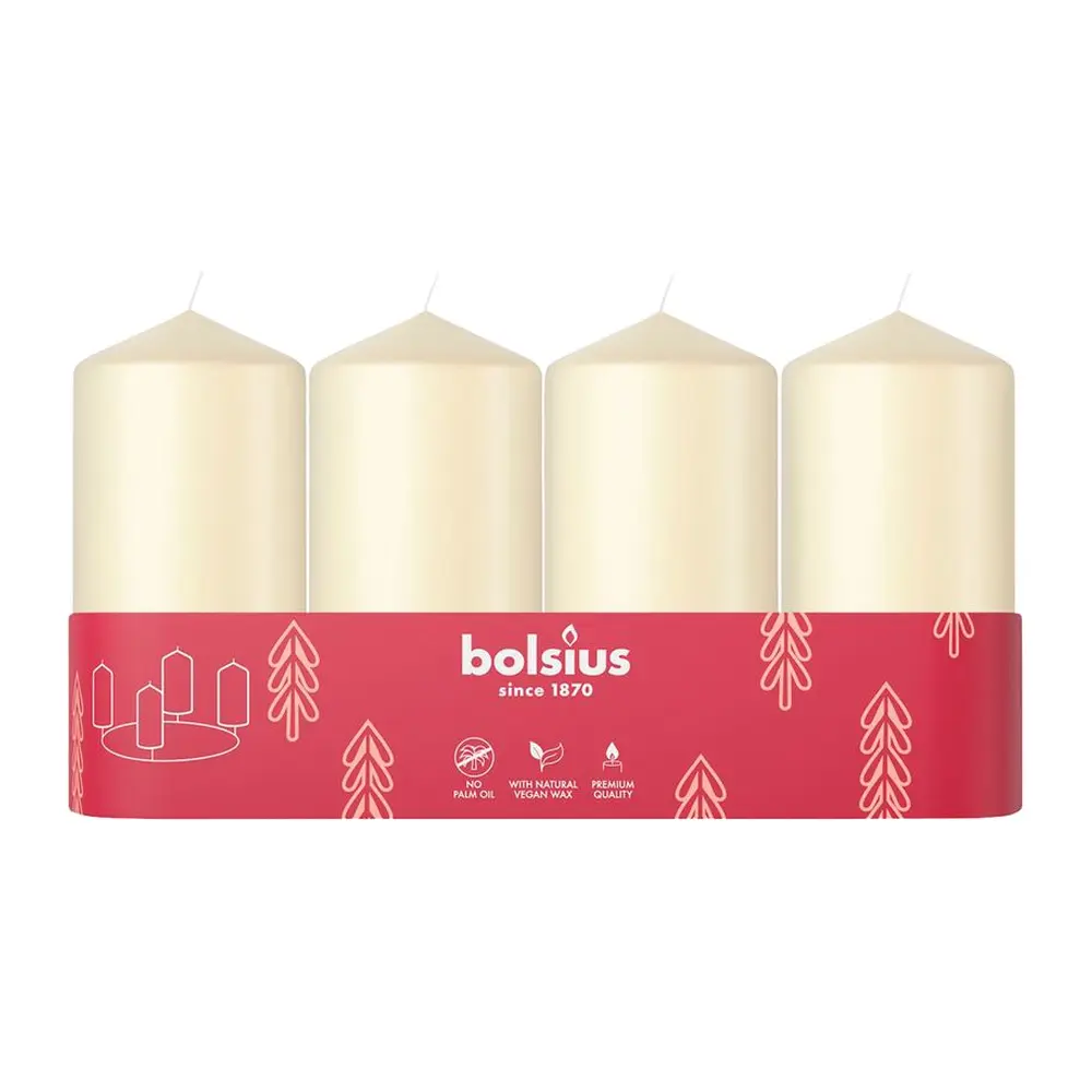 Sviečky Bolsius Pillar Advent sú ideálnou voľbou pre vaše vianočné oslavy. Krémové sviečky s rozmermi 48x100 mm sú balené po 4 kusoch a pridajú elegantný dotyk do vašich sviatočných dekorácií. Vytvorte si čarovnú atmosféru počas adventného obdobia s týmito kvalitnými sviečkami