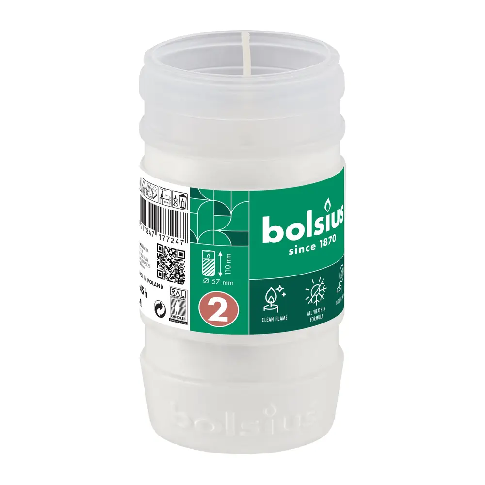 Klasická biela parafínová náplň Bolsius. Vyhorí až do konca
