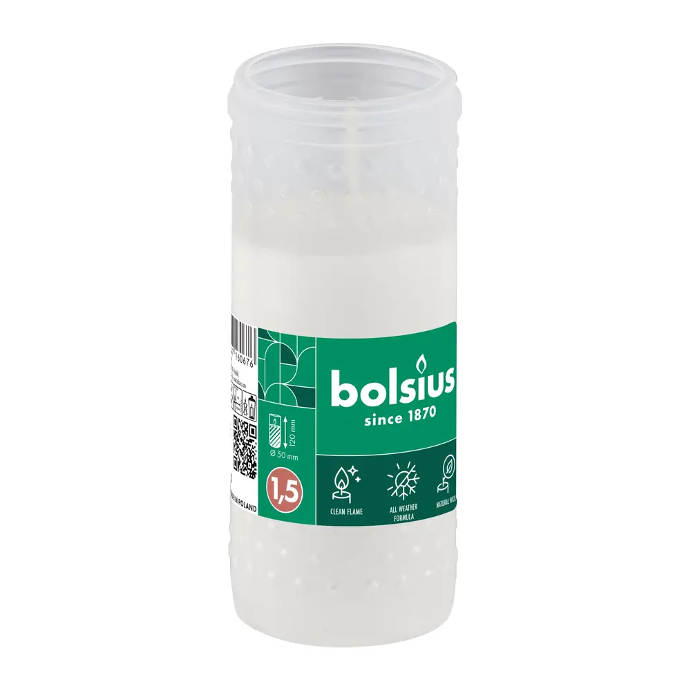 Klasická biela parafínová náplň Bolsius. Vyhorí až do konca