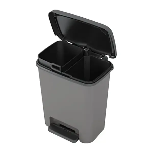 <p>Recyklačný odpadkový kôš Compatta šedý na vrecia na odpad 11+11 litrov. Viacúčelové použitie doma alebo v kancelárii. K jeho obľúbenosti prispievajú protišmykové nožičky a jednoduché čistenie vnútorných nádob. Vnútorné nádoby majú rukoväte na jednoduchú manipuláciu.</p>