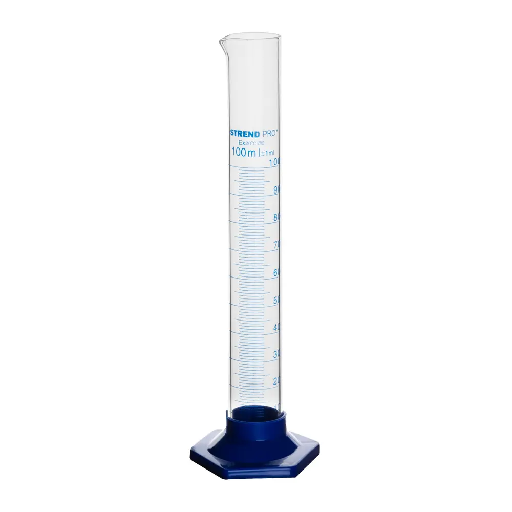 Odmerný sklenený valec slúži na meranie objemu kvapalín. Odmerka do 100 ml.