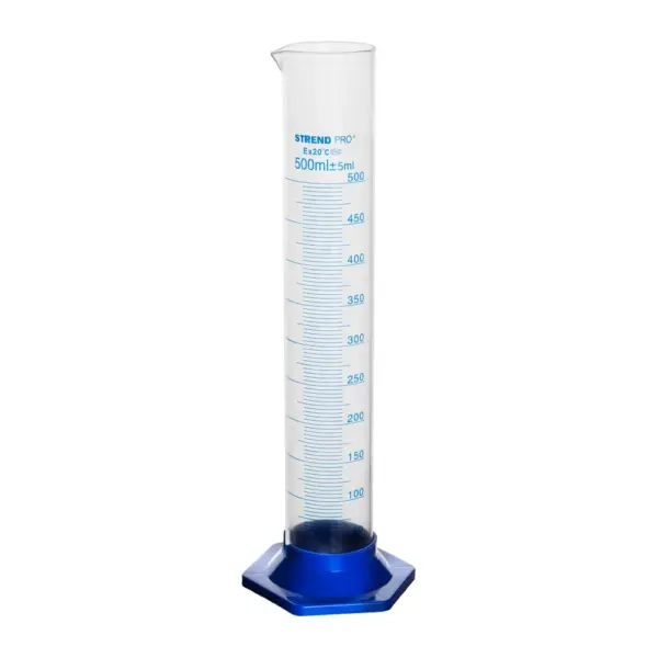 Odmerný sklenený valec slúži na meranie objemu kvapalín. Odmerka do 500 ml.