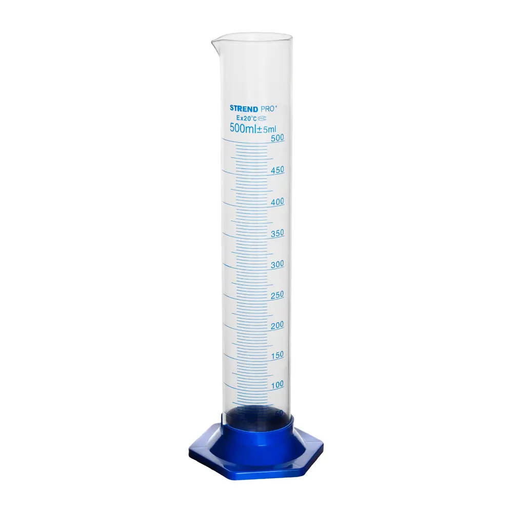 Odmerný sklenený valec slúži na meranie objemu kvapalín. Odmerka do 500 ml.