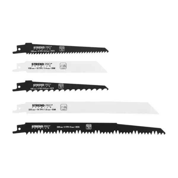 <p>Praktická sada listov do chvostovej píly Strend Pro. Balenie obsahuje 5 kusov vo veľkostiach : 240-225-2x152-150 mm. </p>