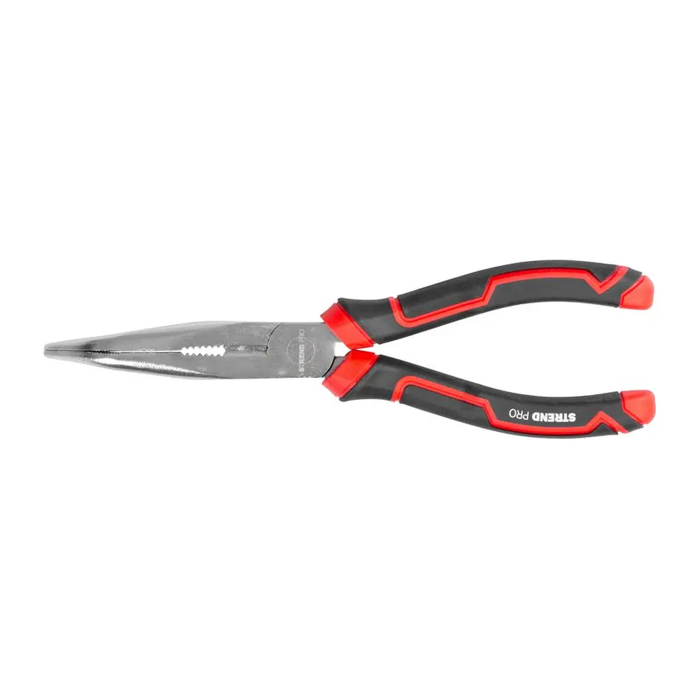 Kvalitné kliešte so zahnutým nosom Strend Pro Premium v prémiovej kvalite by nemali chýbať vo vašej dielni. Čepeľ je vyrobená z uhlíkovej ocele tvrdosti 55 a ergonomická rukoväť je potiahnutá TPR s protišmykovým drážkovaním. Celková dĺžka: 200 mm / 8"