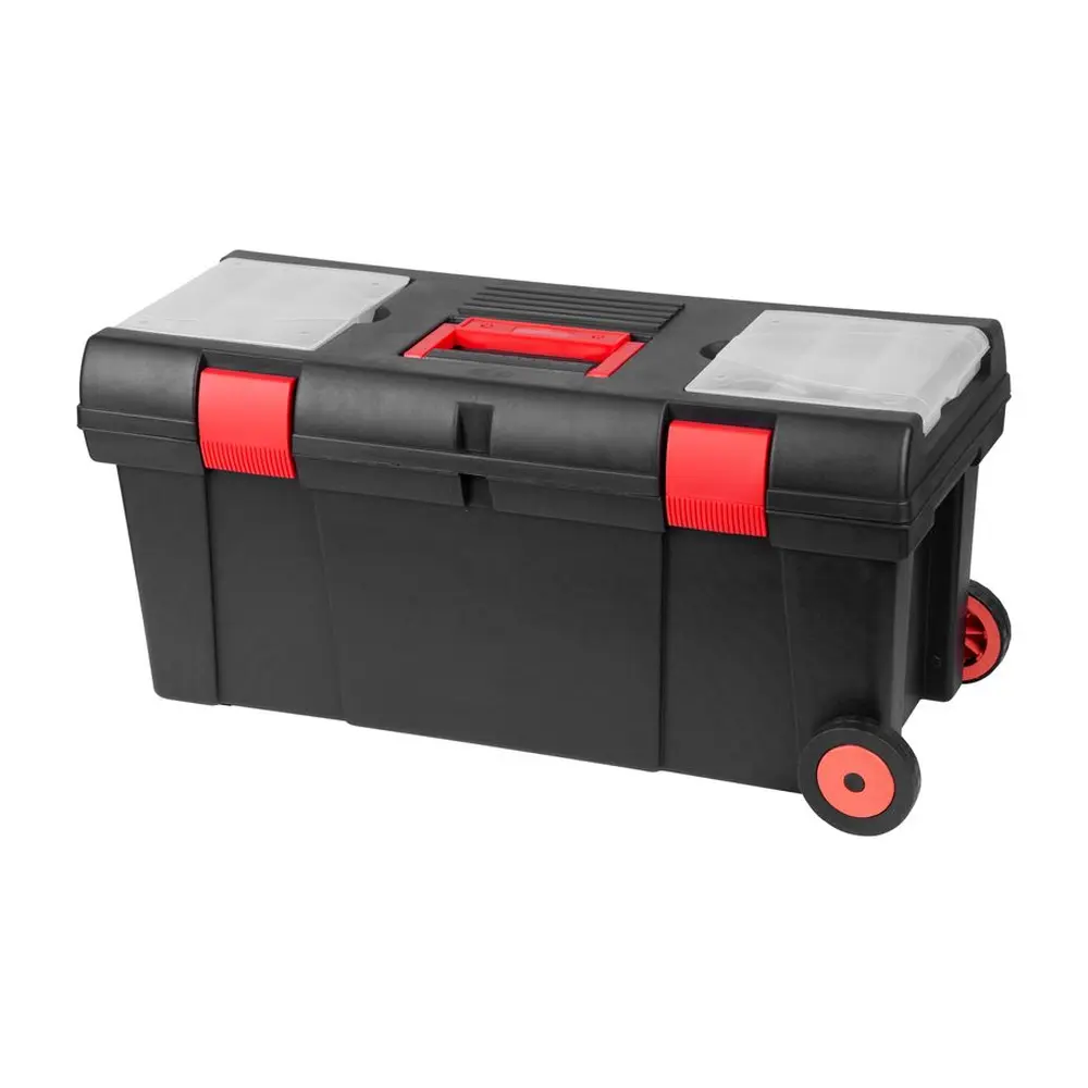 Box na náradie Strend Pro by nemal chýbať vo výbave vašej dielne. Predstavuje skvelý spôsob ako ušetriť miesto v dielni a umožní prepravu potrebného náradia. Pohodlná rukoväť umožňuje jeho prenos. Nosnosť 15 kg poskytuje dostatok priestoru pre náradie ako skrutkovače a kladivá. Poslúži ako multifunkčný kufrík. Priehľadné veká zabezpečujú komfortný prehľad obsahu kufríka. Je vyrobený z PVC a disponuje výsuvnou rukoväťou.