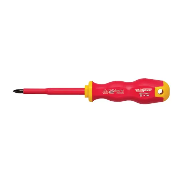 Skrutkovač Whirlpower® 1022 je ideálny nástroj pre elektrikárov vďaka svojej kvalite a spoľahlivosti. S dĺžkou 80 mm a PH1 hlavou Phillips je vybavený podľa normy DIN8764 a certifikovaný pre bezpečné používanie podľa VDE 1000.