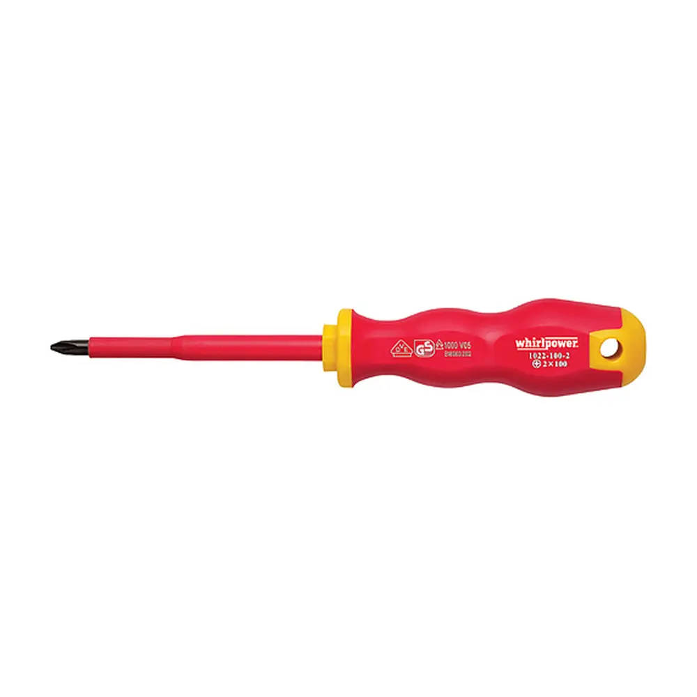 Skrutkovač Whirlpower® 1022 je ideálny nástroj pre elektrikárov vďaka svojej kvalite a spoľahlivosti. S dĺžkou 80 mm a PH1 hlavou Phillips je vybavený podľa normy DIN8764 a certifikovaný pre bezpečné používanie podľa VDE 1000.