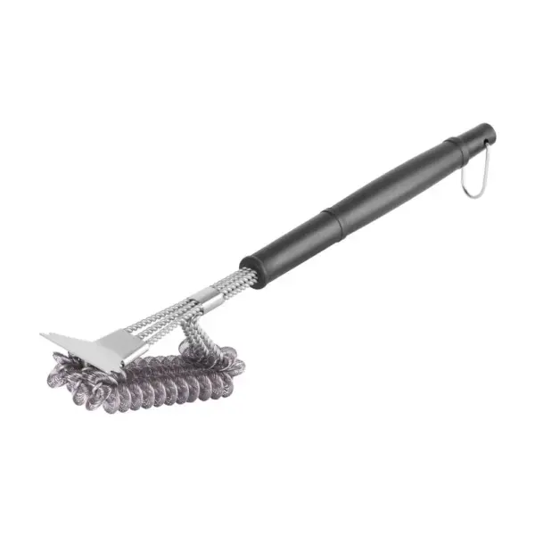 <p>Kefa na čistenie grilu Strend Pro Grill slúži na odstránenie nečistôt z grilovacieho roštu. Má čiernu plastovú rúčku pre lepšie uchopenie. Na nej je umiestnená valcová kefa z pozinkovaného drôtu a škrabka na zvyšky jedál z nerezu. Nemusíte sa báť prípadného poškodenia alebo poškriabania grilovacieho roštu. Rozmery: 44x9