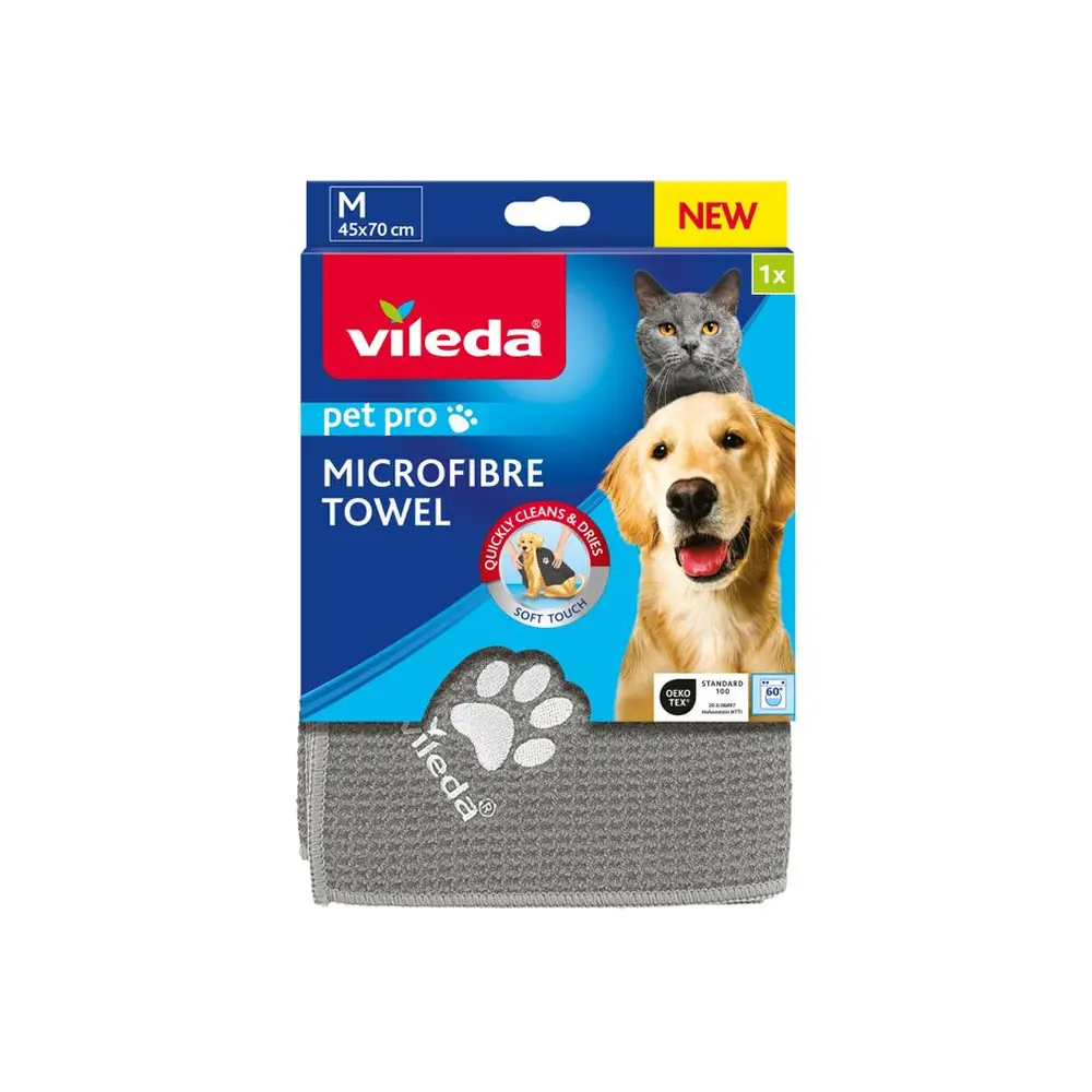 Nový čistiaci uterák Vileda Pet Pro – na rýchle a účinné čistenie a jemné sušenie labiek a srsti vášho maznáčika. Veľkosť 45×70 cm.