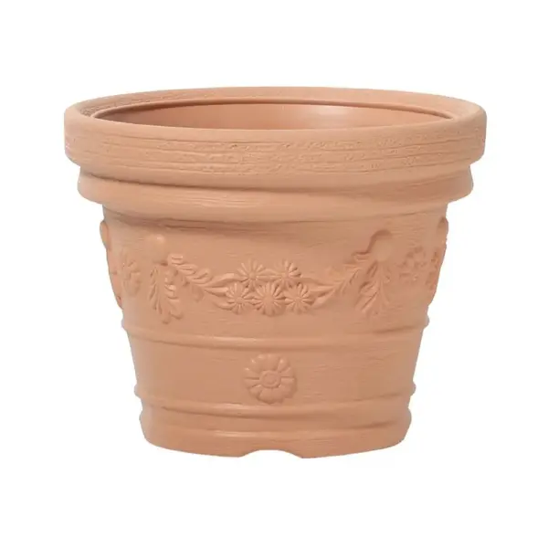 <p>Klasický kvetináč Decora s dekorom kvetov v terakota farbe skrášli Váš dom. Rozmery: 30x23