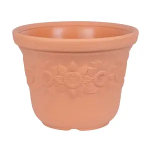 Klasický kvetináč Sunny s dekorom slnečníc v terakota farbe skrášli Váš dom. Rozmery: 30x22
