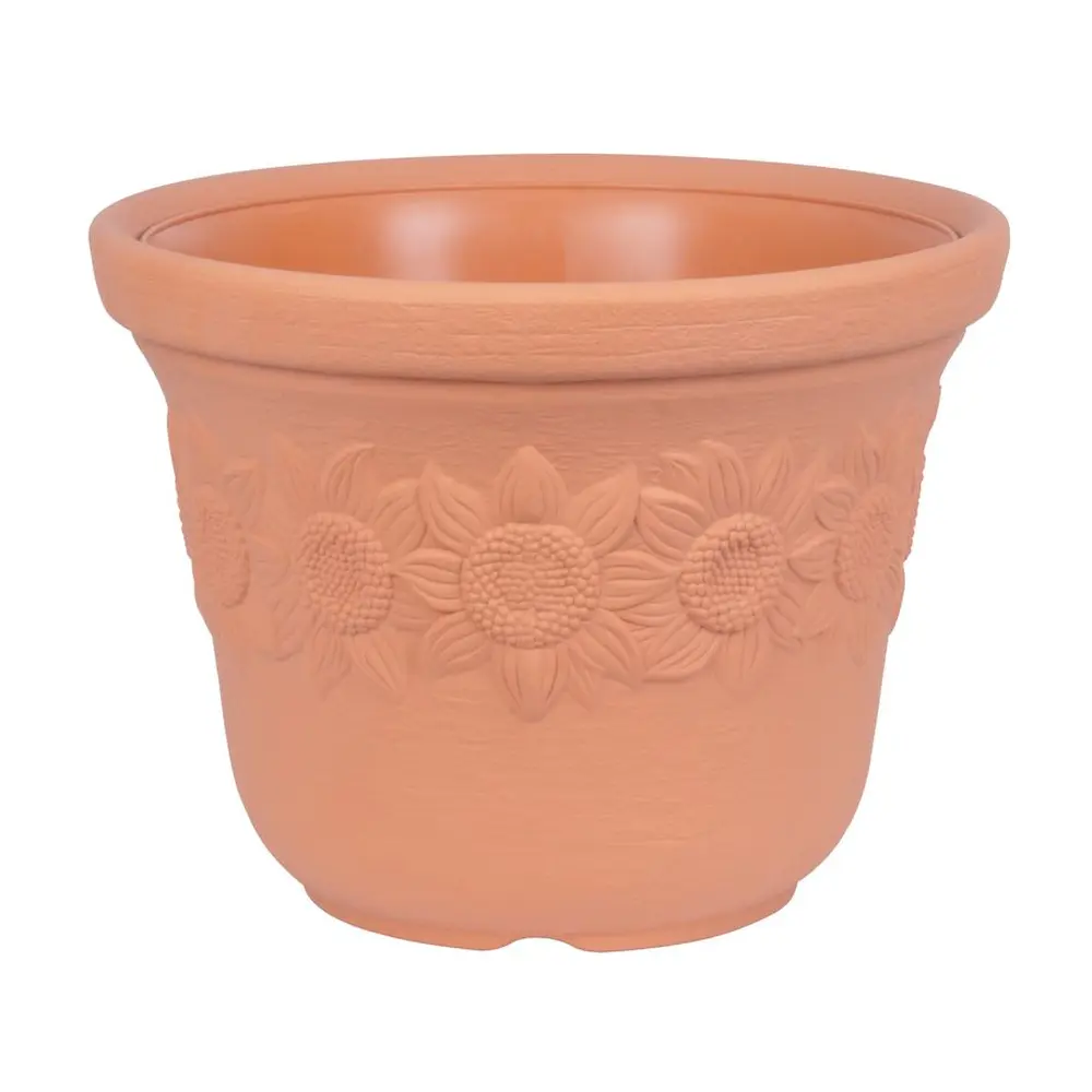 Klasický kvetináč Sunny s dekorom slnečníc v terakota farbe skrášli Váš dom. Rozmery: 30x22