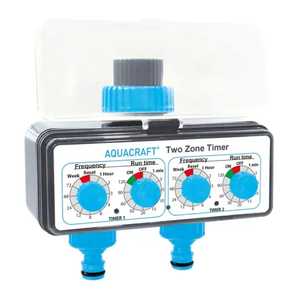 <p>Časovač Aquacraft má 2 nezávisle programovateľné vypúšťacie ventily pre zalievanie viacerých zón súčasne