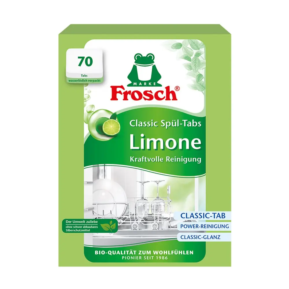 Frosch tablety do umývačky riadu s limetkovou vôňou zanechávajú Vaše nádoby žiarivo čisté. V ekologickom