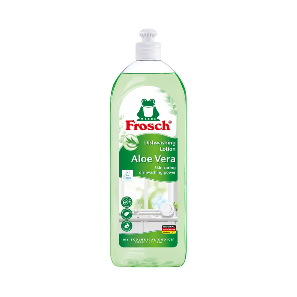 Frosch Aloe Vera Lotion na umývanie riadu obsahuje prírodné výťažky z listov Aloe Vera