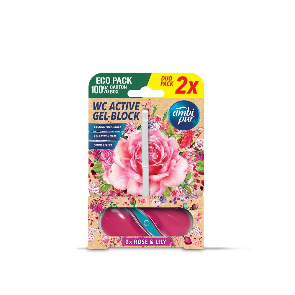 Ambipur WC Active gélový blok Ruže a ľalia 2x45 g