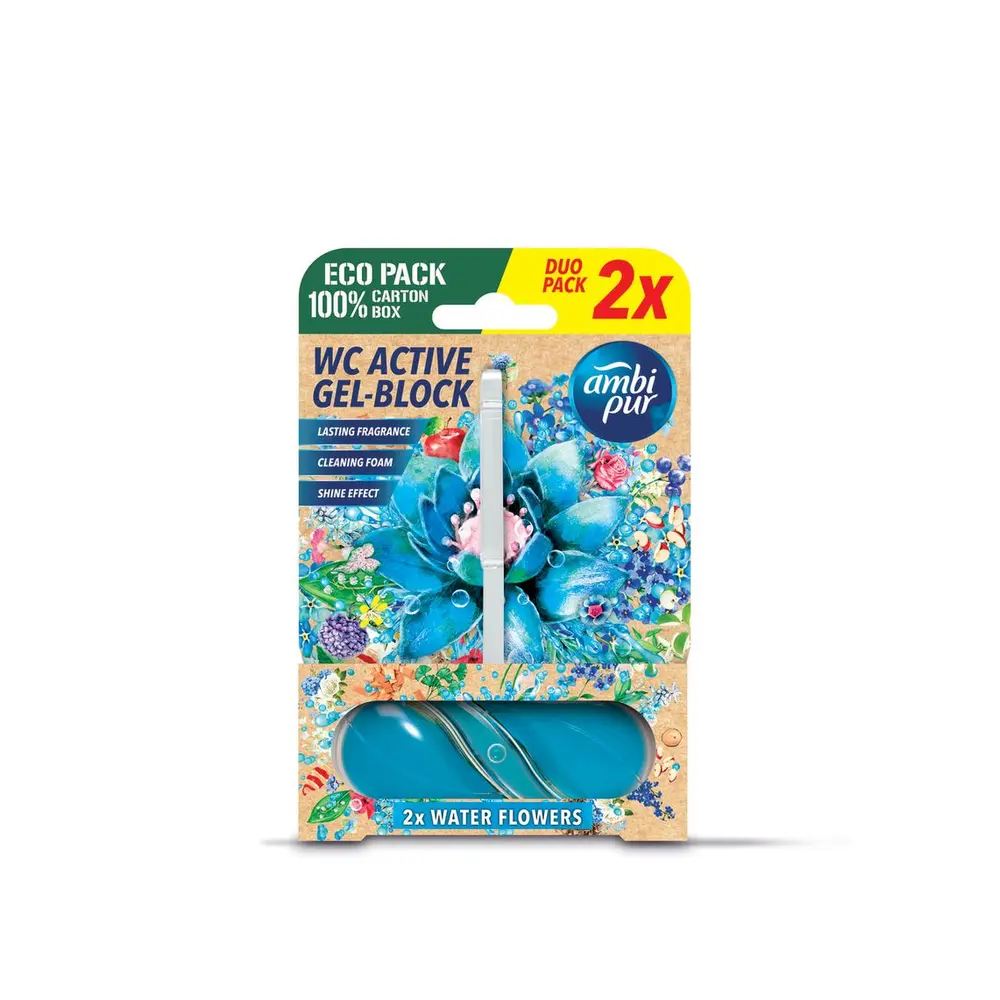 Ambipur WC Active gélový blok Vodné kvety 2x45 g