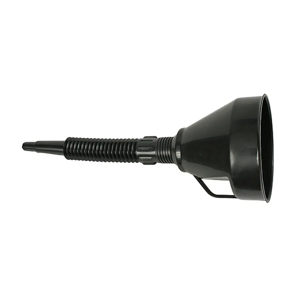 Na bezpečné preliatie pohonnej hmoty použite tento čierny platový lievik s filtrom s výškou 14 cm.
