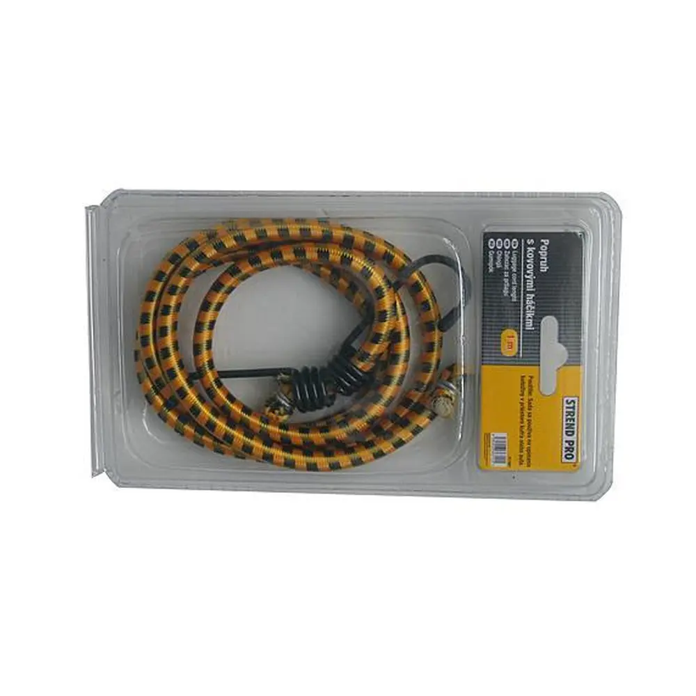 Upínacia guma Strend Pro s oceľovými háčikmi slúži na fixáciu predmetov. Jej priemer je 8 mm a dĺžka je 100 cm.