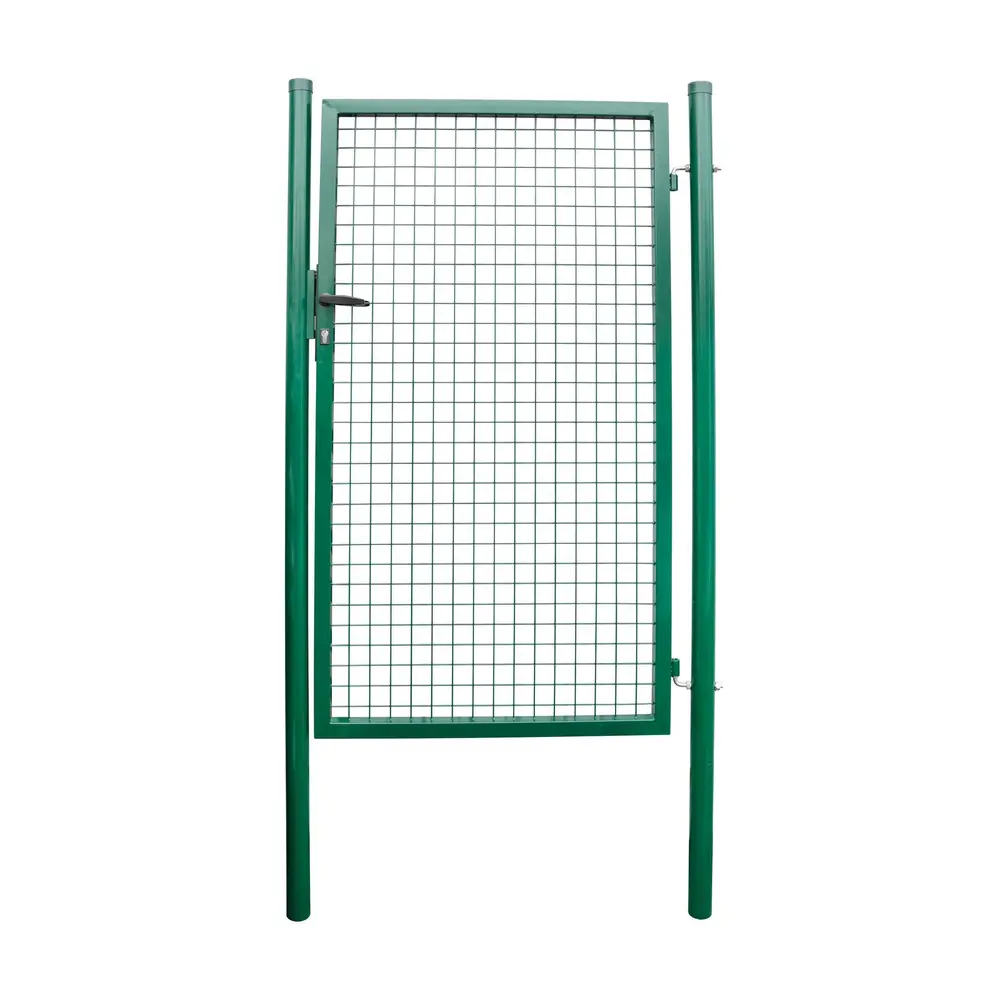 Záhradná jednokrídlová brána s výplňou zváranej siete s okami vo veľkosti 50 x 50 mm a hrúbkou drôtu 4 mm. Úprava je zinok + PVC. Farba zelená. Výška produktu = výška bránky od terénu po vrch krídla.