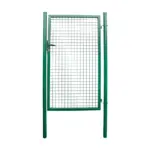 Záhradná jednokrídlová brána s výplňou zváranej siete s okami vo veľkosti 50 x 50 mm a hrúbkou drôtu 4 mm. Úprava je zinok + PVC. Farba zelená. Výška produktu = výška bránky od terénu po vrch krídla.