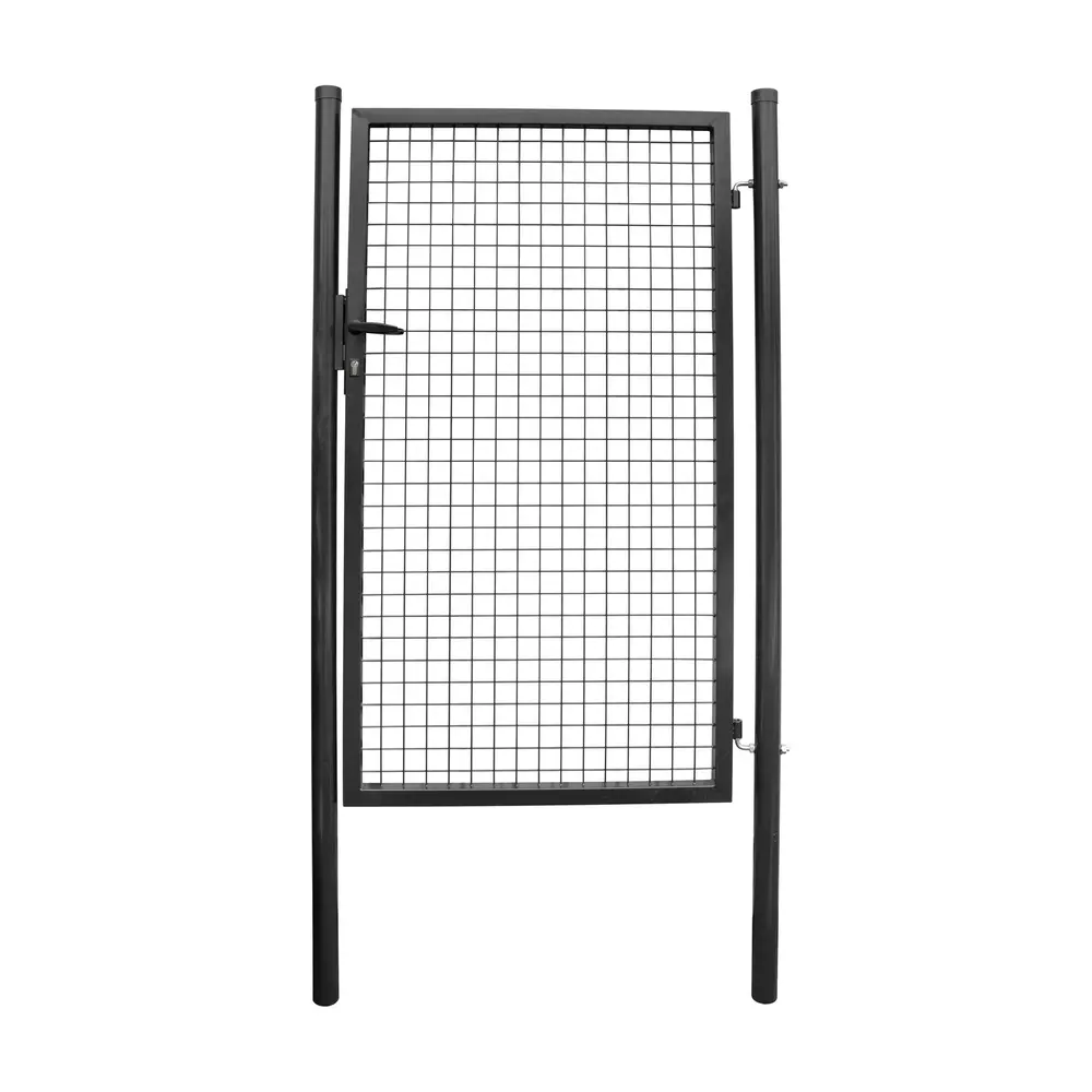 Záhradná jednokrídlová brána s výplňou zváranej siete s okami vo veľkosti 50 x 50 mm a hrúbkou drôtu 4 mm. Úprava je zinok + PVC. Farba antracit. Výška produktu = výška bránky od terénu po vrch krídla.