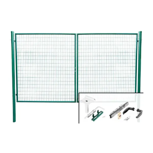 <p>Záhradná dvojkrídlová brána s výplňou zváranej siete s okami vo veľkosti 50 x 100 mm  a hrúbkou drôtu 3