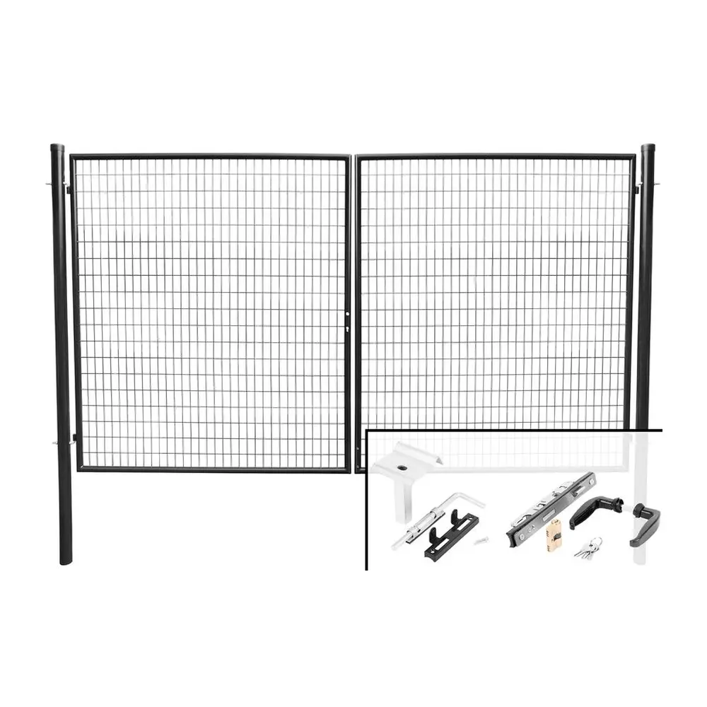 Záhradná dvojkrídlová brána s výplňou zváranej siete s okami vo veľkosti 50 x 100 mm  a hrúbkou drôtu 3