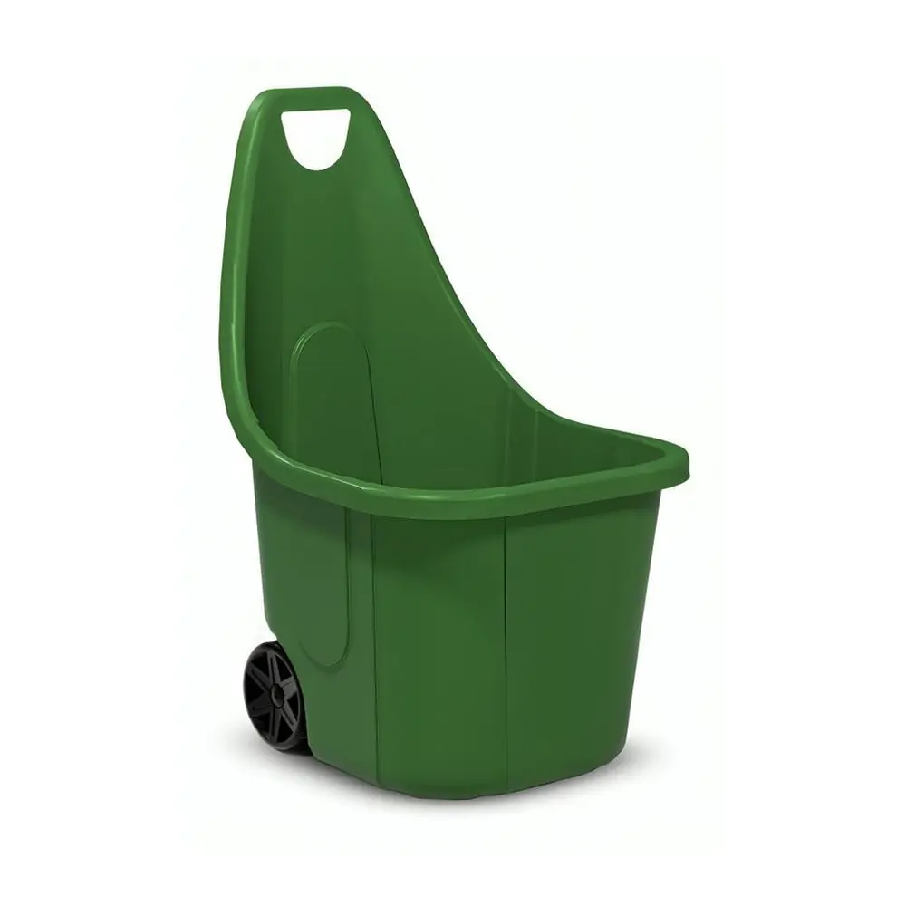 Praktický zelený záhradný vozík Blumax Caddy s ergonomickou rukoväťou pre ľahké prenášanie v záhrade a na dvore. Je vyrobený zo 100% recyklovaného plastu. Odolný vonkajším a poveternostným vplyvom. Maximálna nosnosť je 40 kg a maximálny objem je 60 litrov. 