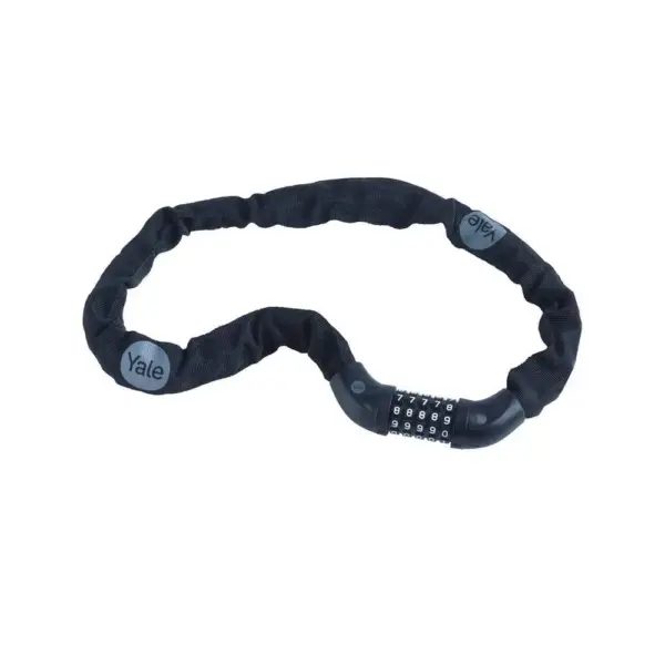 <p>Reťazový zámok na bicykel Yale na kód. Reťaz vyrobená z uhlíkovej ocele. Odolný voči poveternostným vplyvom. Hrúbka reťaze: 6 mm. Dĺžka oceľovej reťaze: 90 cm.</p>