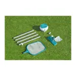 6 cm / 3" chlórové alebo brómové tablety (nie sú súčasťou balenia). Testovacie prúžky 3v1 používajú systém okamžitého porovnania farieb na meranie voľného chlóru (0-10 ppm)
