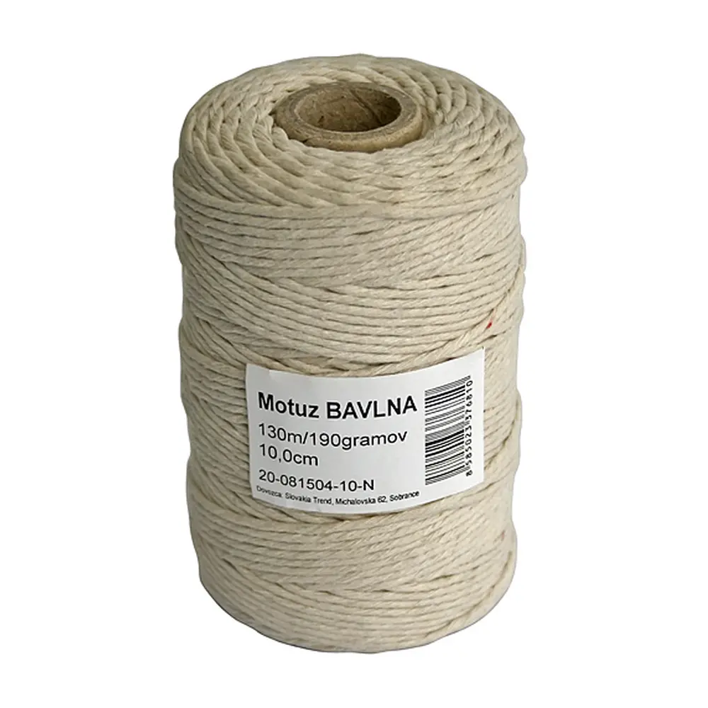 Motuz Cotton by nemal chýbať vo vašej domácnosti. Jeho dĺžka je 130 m a je vyrobený z bavlny. Je vhodný tiež na zdobenie a tvorenie prírodných dekorácii.