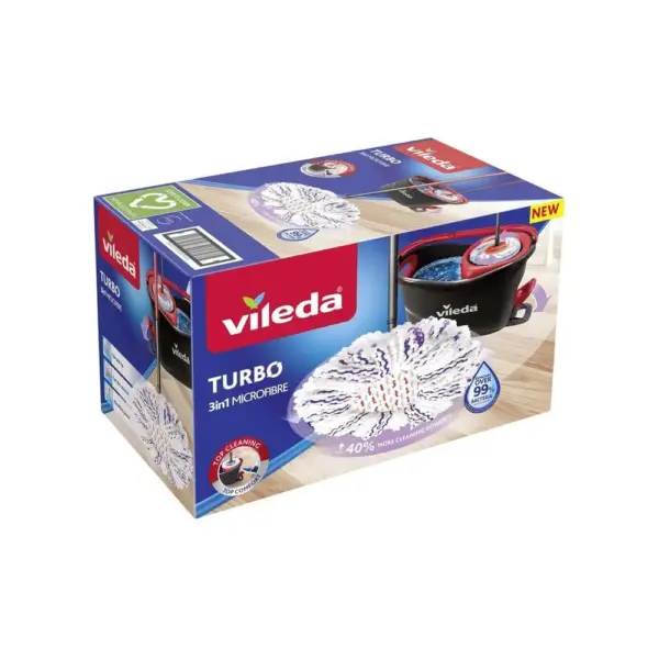 <p>Upratovacia súprava <strong>Vileda TURBO 3v1</strong> <strong>obsahuje strapcový mop a vedro so šliapacím pedálom</strong>. <strong>Mop :</strong> Strapcový rotačný mop z mikrovlákna rýchlo a efektívne vyčistí vašu podlahu. Jedinečný umývací návlek kombinuje tri druhy strapcov:<br />- <strong>biele strapce:</strong> 100% Microfibre pre ľahké upratovanie každodennej špiny so skvelou absorpčnou schopnosťou