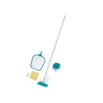 Súprava na údržbu bazéna Bestway® FlowClear™ 58794 zahŕňa ľahkú tyč s vymeniteľným vysávacími a skimmerovými hlavami. Chemický plavák so zabudovanou rukavicou na manipuláciu s chemikáliami a teplomerom