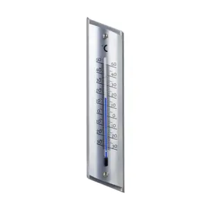 Vonkajší kovový teplomer Strend Pro meria teplotu v rozsahu od 50°C do -30°C. Rozmery: 230x50x15 mm.