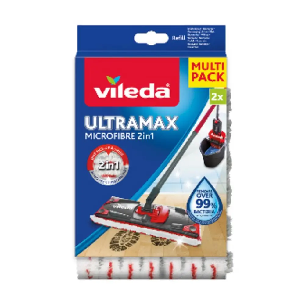 Náhrada na mop VILEDA Ultramax mop Microfibre 2v1 pre dokonalú čistotu vo vašej domácnosti. Vďaka dvom druhom vlákien zvládne náhrada na mop VILEDA lepšie odstrániť akékoľvek nečistoty