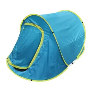 Plážový modrý stan je vhodný pre dospelých aj deti. Má prednú plachtu
