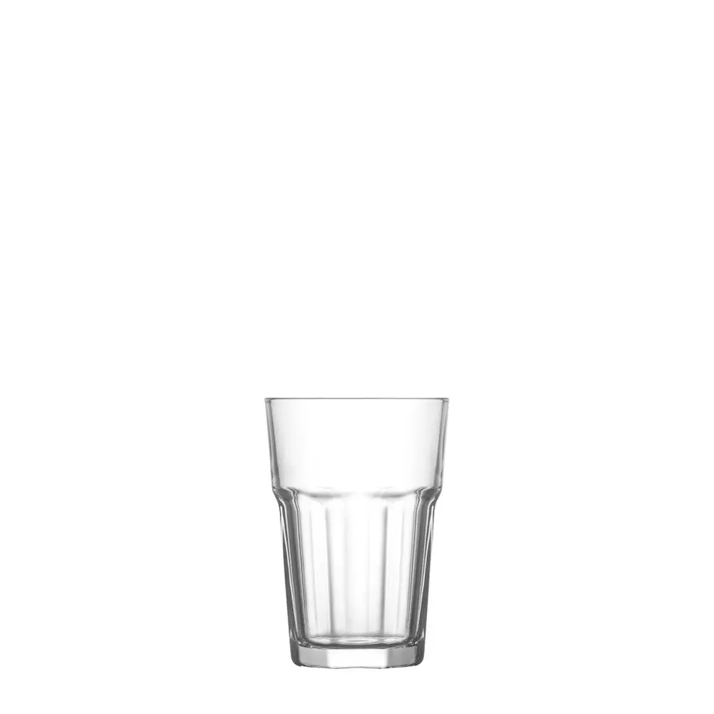 Sklenený rebrovaný pohár na vodu Aras s možnosťou umývanie v umývačke riadu je využiteľný v každej domácnosti. Rozmery 83x121 mm